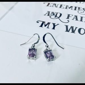 Purple Amethyst & Silver look Drop Earrings